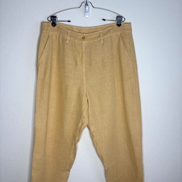 Poetry Mustard Yellow 100% Linen Pants Tapered Leg Size 14 - Picture 2 of 8